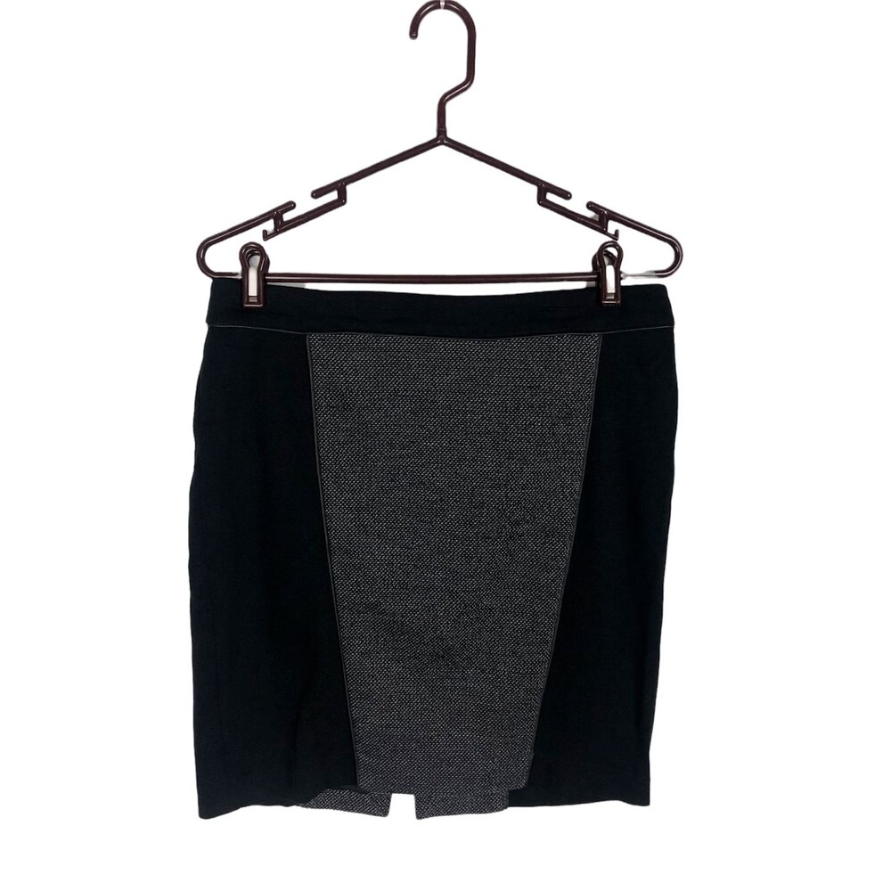 Express Black Gray Knit Pencil Skirt Faux Leather Trim Women's Size 8